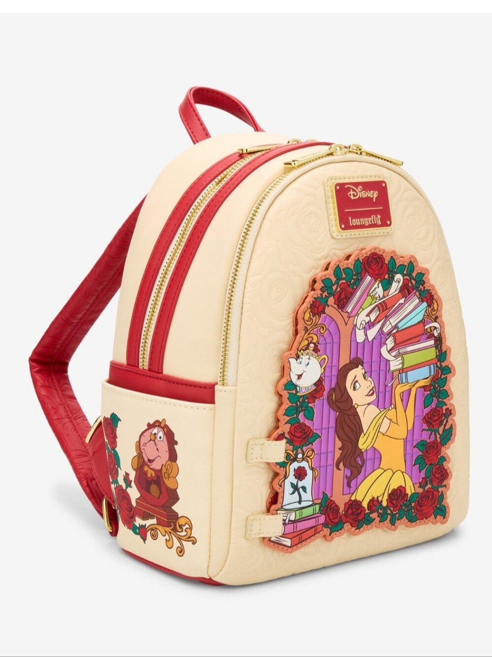Loungefly Disney Beauty and the Beast Belle Roses Magnetic Door Mini Backpack